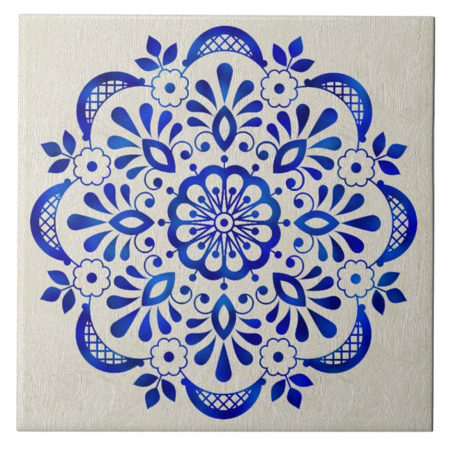Hübsch Blauer Flor Mandala Keramik Tile. Fliese (Vorderseite)