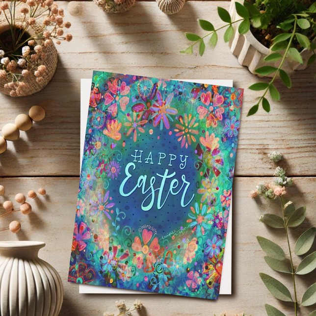 Hübsch Blauer Flora Inspirivity Happy Oaster Karte (Von Creator hochgeladen)