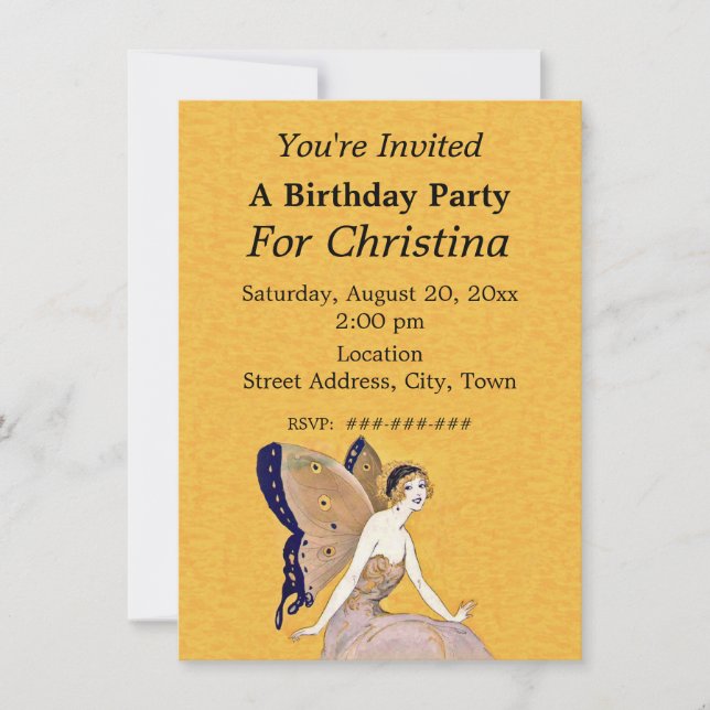Hübsch Blond Birthday Fairy Butterfly Wings Yellow Einladung (Vorderseite)