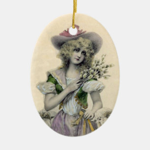 Hübsch Blond Viktorianisch Little Bo Peep Lady She Keramikornament