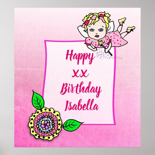 Hübsch Blonde Fairy Girl Happy Birthday Poster (Vorne)