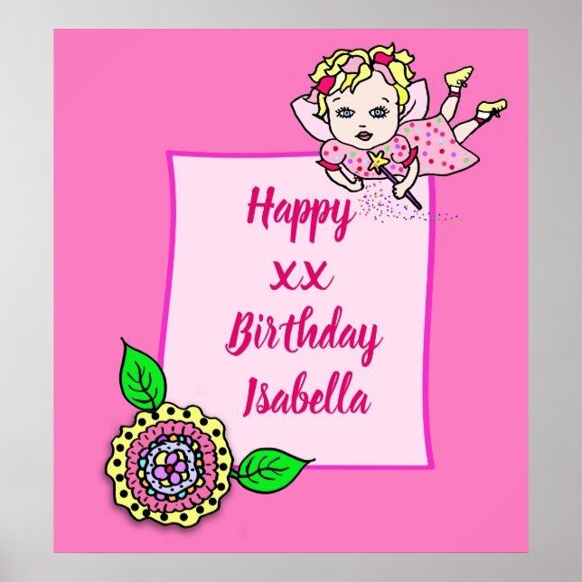 Hübsch Blonde Fairy Girl Happy Birthday Poster (Vorne)