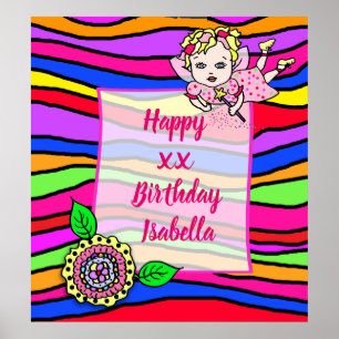 Hübsch Blonde Fairy Girl Happy Birthday Poster