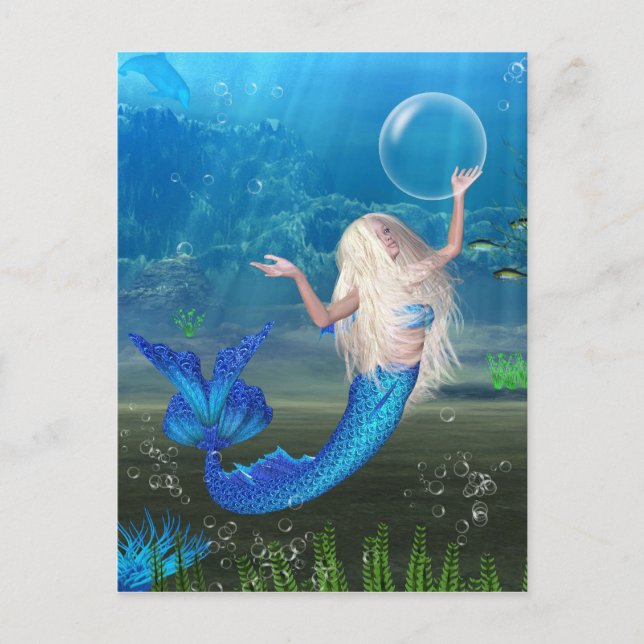 Hübsch Blonde Mermaid mit Blase Postkarte (Vorderseite)