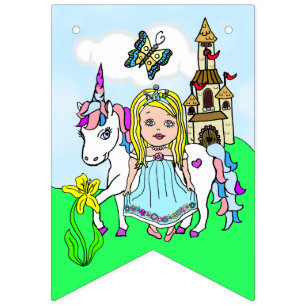 Hübsch Blonde Princess und Unicorn Geburtstagsbann Wimpelkette