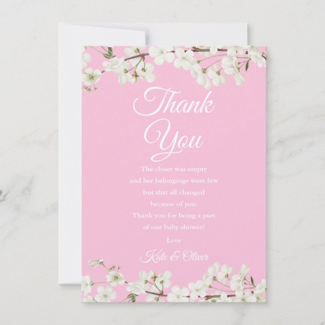 Hübsch Blossom Pink Baby Girl Danke Gedicht (Vorderseite)