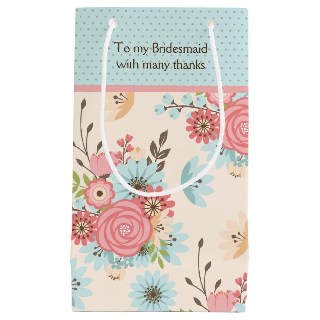 Hübsch Blue and Coral Floral Bridesmaid Gift Bag Kleine Geschenktüte (Vorderseite)