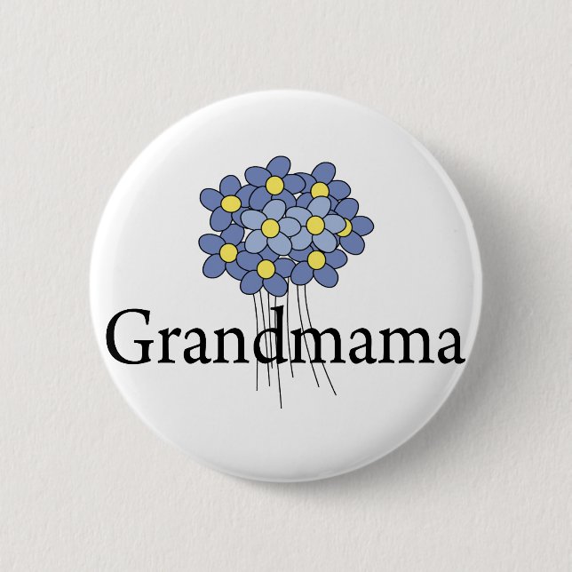 Hübsch Blue Blume Grandmama T - Shirt Button (Vorderseite)