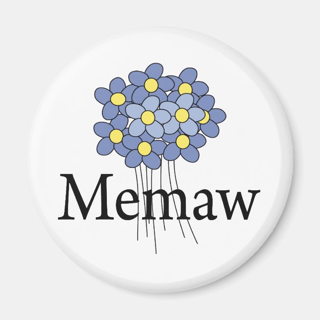Hübsch Blue Blume Memaw T - Shirt Magnet (Vorne)