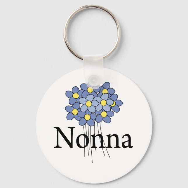 Hübsch Blue Blume Nonna T - Shirt Schlüsselanhänger (Vorderseite)