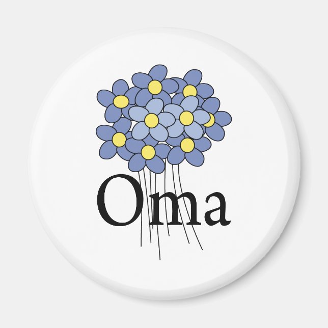 Hübsch Blue Blume Oma T - Shirt Magnet (Vorne)