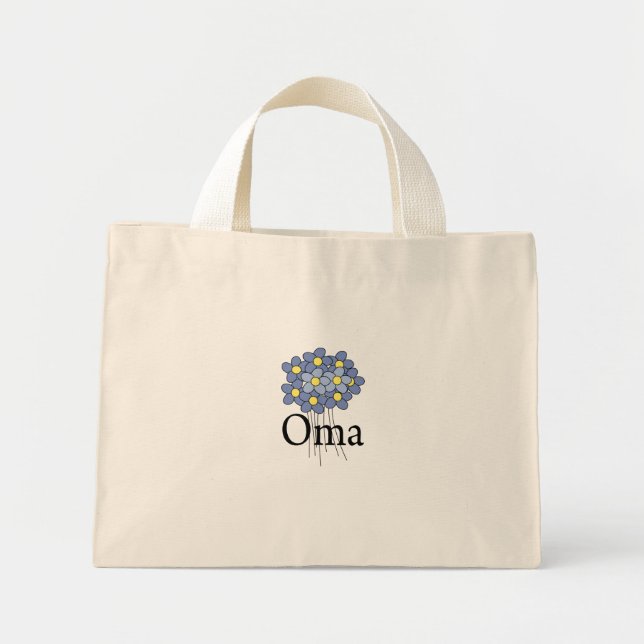 Hübsch Blue Blume Oma T - Shirt Mini Stoffbeutel (Vorne)
