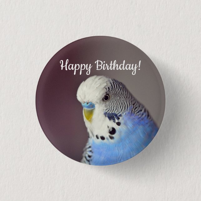 Hübsch Blue Budgie Foto Geburtstag Button (Vorderseite)