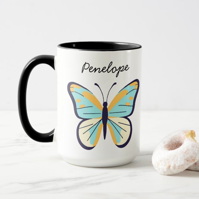 Hübsch Blue Butterfly ・ Benutzerdefinierter Name Tasse (Mit Donut)