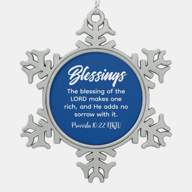 Hübsch Blue Christlich Faith Sessings Bible Verse Schneeflocken Zinn-Ornament (Vorderseite)