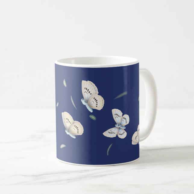 Hübsch Blue & Cream Butterfly in Flight Blue Kaffeetasse (VorderseiteRechts)