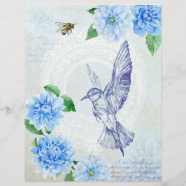 Hübsch Blue Dahlia & Hummingbird Scrapbook Paper