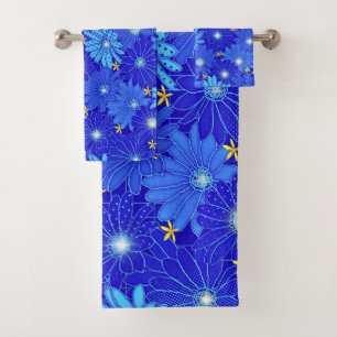 Hübsch Blue Daisy Muster Badhandtuch Set