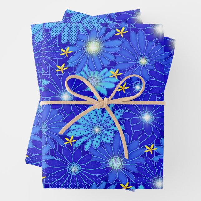 Hübsch Blue Daisy Muster Geschenkpapier Set (Beispiel)