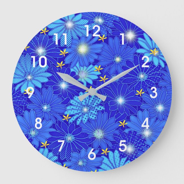 Hübsch Blue Daisy Muster Große Wanduhr (Vorderseite)