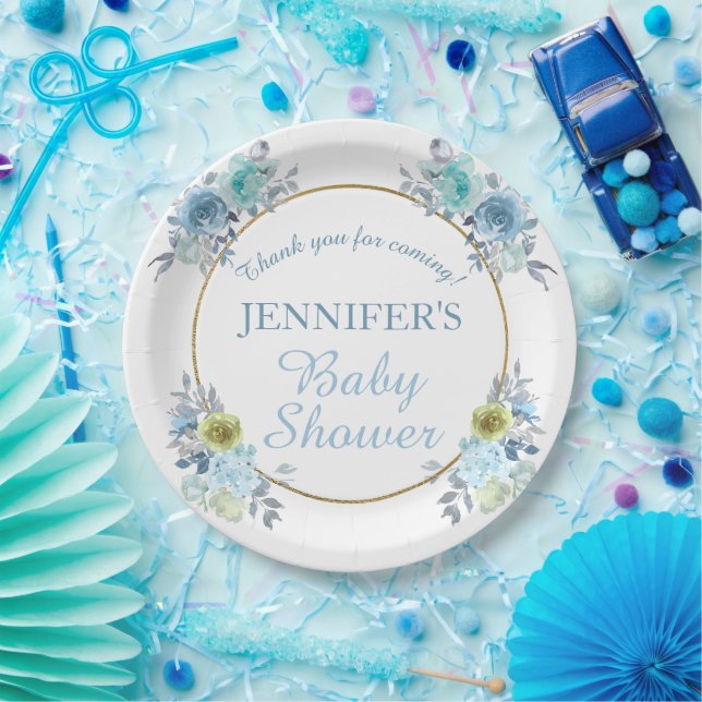 Hübsch Blue Floral Es ist eine Baby-Dusche Pappteller (Party)