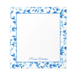 Hübsch Blue Florals Modernes Personalisiertes Notizblock