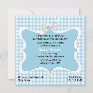 Hübsch Blue Gingham Custom Baby Dusche Einladung