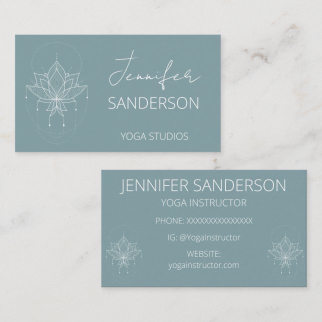 Hübsch Blue Green Boho Floral Lotus Yoga Visitenkarte (Vorne/Hinten)