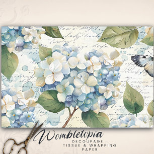 Hübsch Blue Hydrangea Ephemera Script Decoupage Seidenpapier