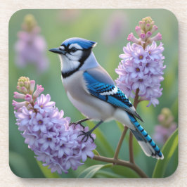 Hübsch Blue Jay Stehend auf Lilac Branchen Getränkeuntersetzer