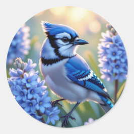 Hübsch Blue Jay und Lilacs AI Illustration Runder Aufkleber