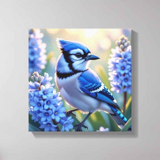 Hübsch Blue Jay und Lilacs Leinwanddruck (Vorderseite)