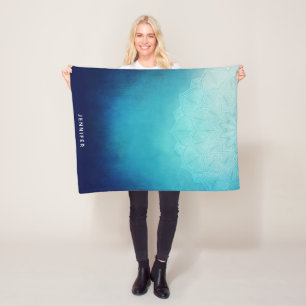 Hübsch Blue Mandala Abstrakt Fleecedecke