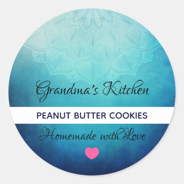 Hübsch Blue Mandala Abstrakt Küche Runder Aufkleber (Vorderseite)