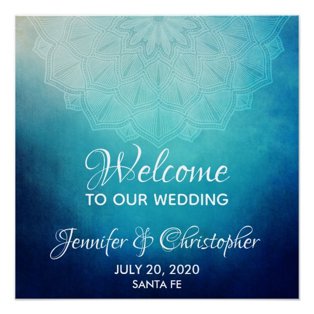 Hübsch Blue Mandala Abstrakt Wedding Willkommen Poster (Vorderseite)