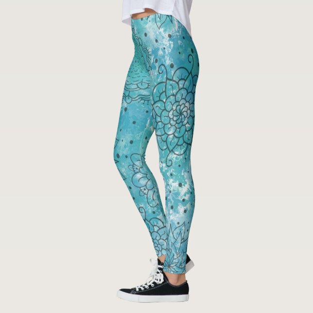 Hübsch Blue Mandala Grunge Pattern Leggings (Links)