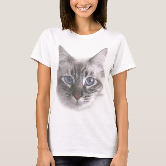 Hübsch Blue Mit Augen Kitty T-Shirt (Vorderseite)