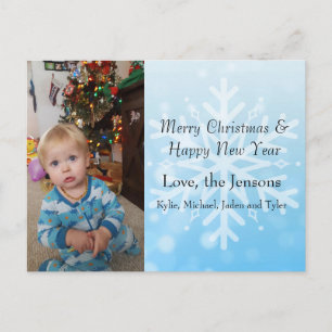 Hübsch Blue Personalize Snowflake Foto Weihnachten Postkarte