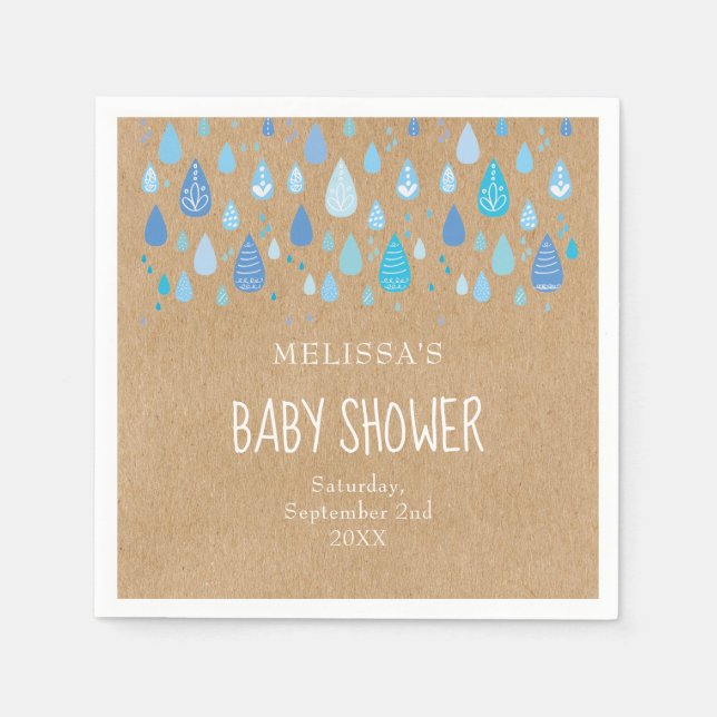 Hübsch Blue Raindrops Baby Shower / Sprinkle Boho Serviette (Vorderseite)