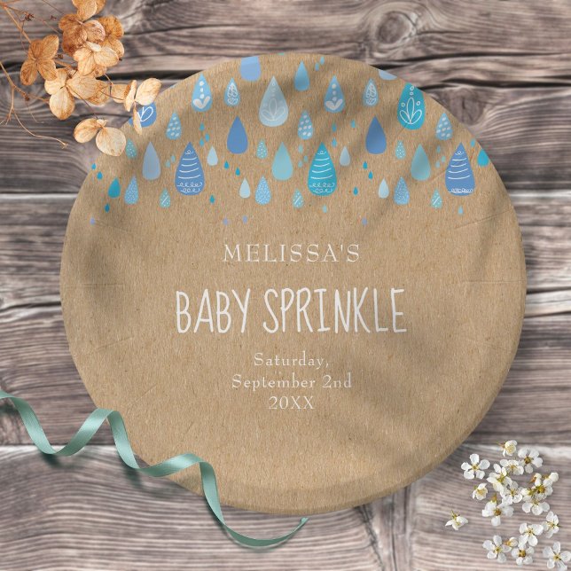 Hübsch Blue Raindrops Baby Sprinkle / Dusche Boho Pappteller (Von Creator hochgeladen)