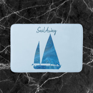 Hübsch Blue Sailboat Badematte