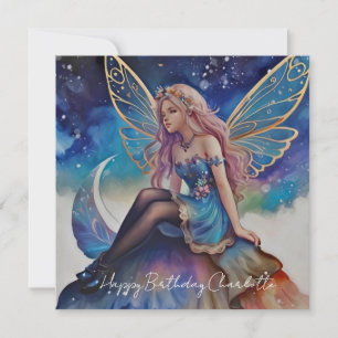 Hübsch Blue Watercolor Fairy Birthday Karte