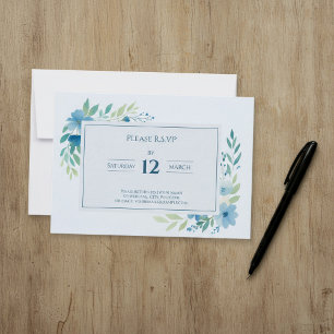 Hübsch Blue Watercolor Floral UAWG Response Card RSVP Karte
