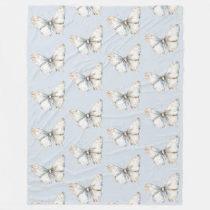 Hübsch Blue White Butterfly Fleecedecke