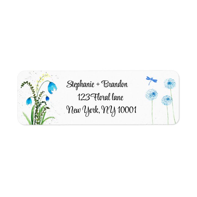 Hübsch Blue Wildblume Hochzeit Rücksendeadresse (Vorne)