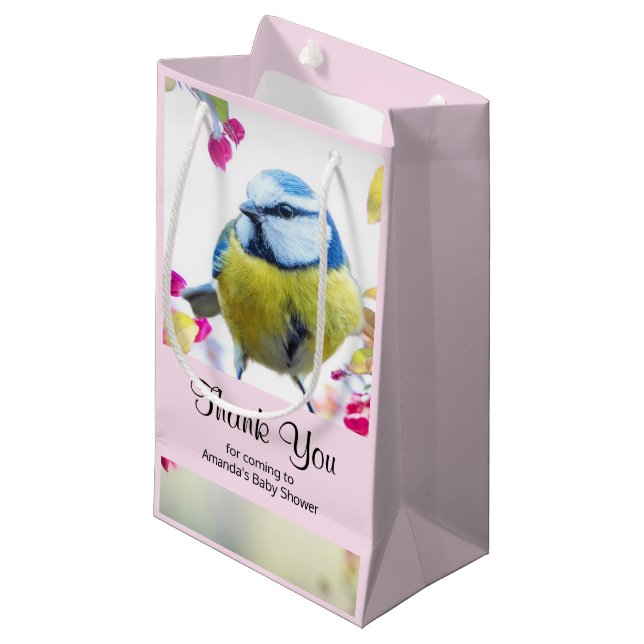 Hübsch Blue & Yellow Bird auf einer Zweigstelle Vi Kleine Geschenktüte (Vorderseite Schrägansicht)