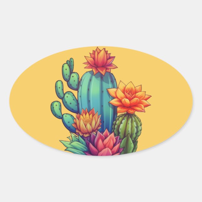 Hübsch blühende Kaktus Ovaler Aufkleber (Vorderseite)