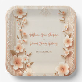 Hübsch blühende romantische Pfirsichhochzeit Pappteller