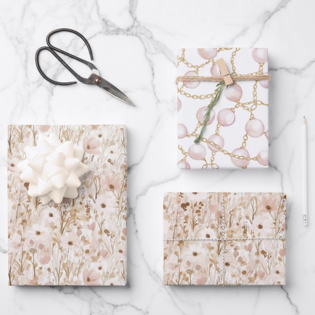 Hübsch Blush Brown Brautparty Geschenkpapier Set (Vorderseite)