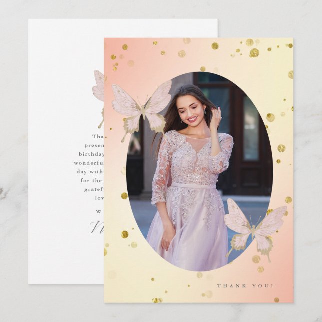 Hübsch Blush Butterfly Danke Foto Einladung (Vorne/Hinten)